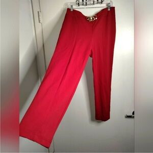 SOHO (Size L) Red & Gold Chain Link Accent Pull-on Waist Stretch Blend Pants